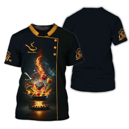 Personalized Chef Shirts - Dynamic Flaming Grill Design for Chefs