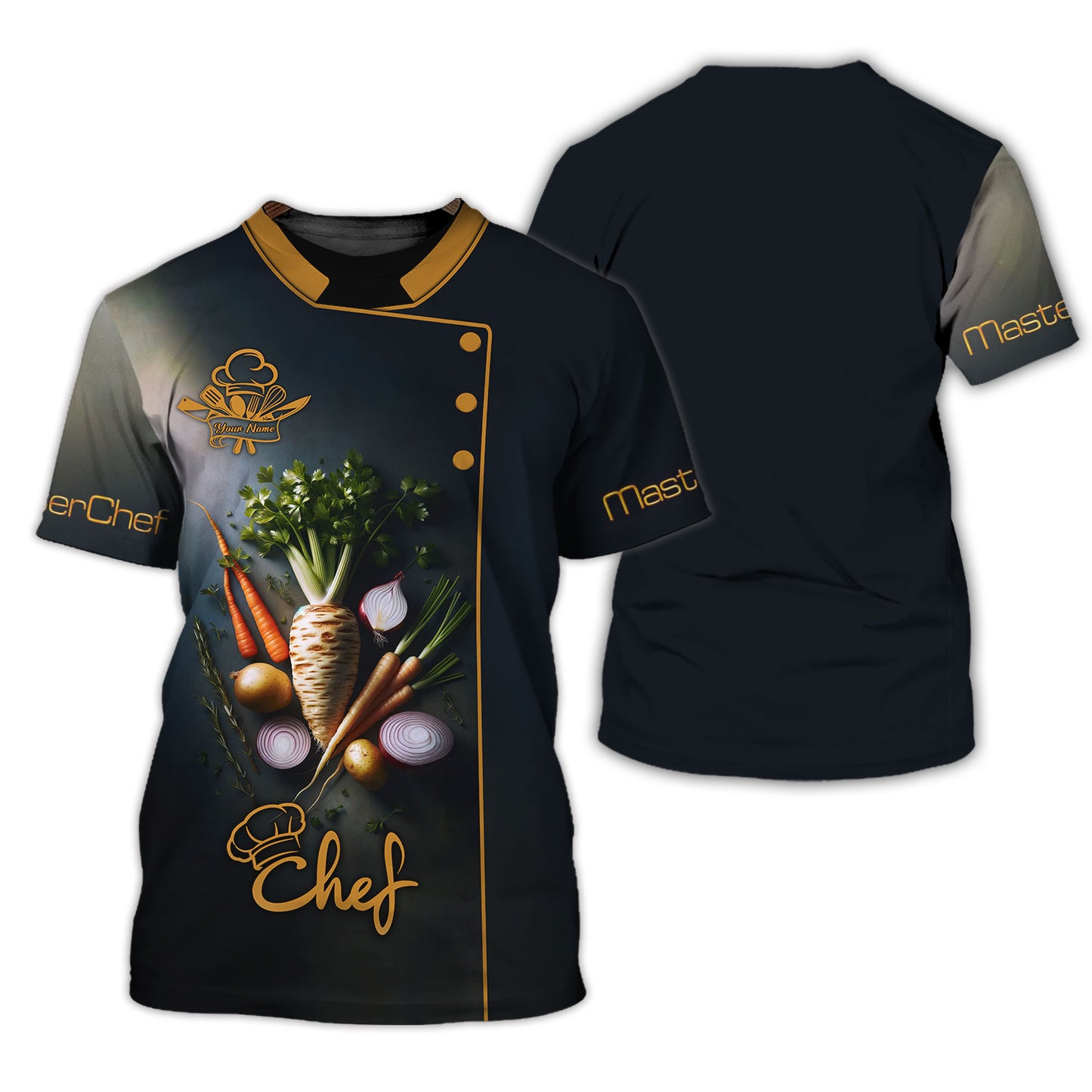 T-shirt de chef personnalisé - Design élégant de légumes racines pour les maîtres culinaires