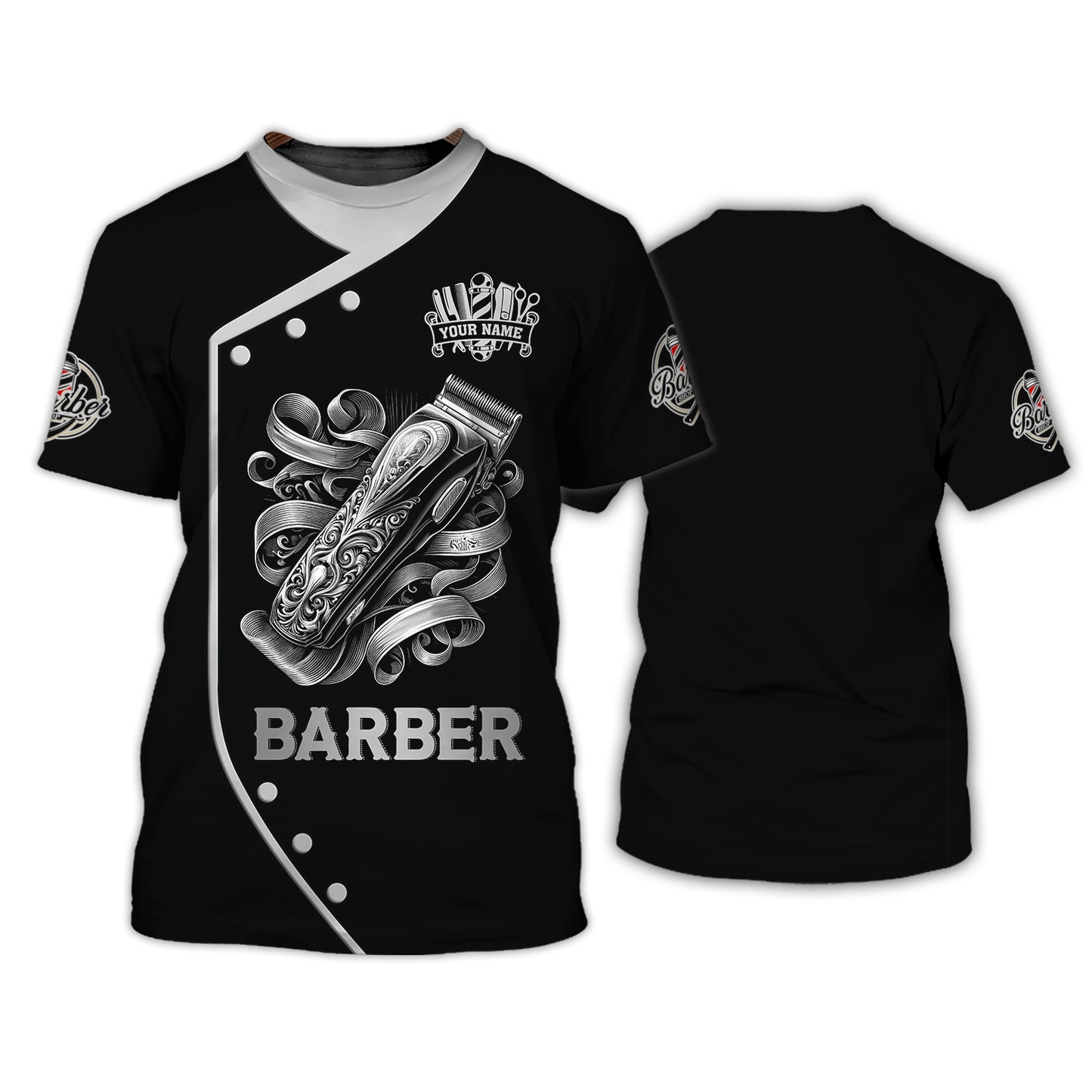 Camiseta con tatuaje 3D de cortadora de pelo, camisetas personalizadas de barbería, regalo para barbero