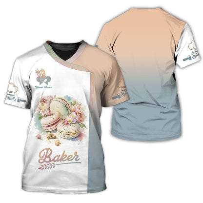 Personalized Baker Shirts - Elegant Macaron and Floral Design for Pastry Chefs