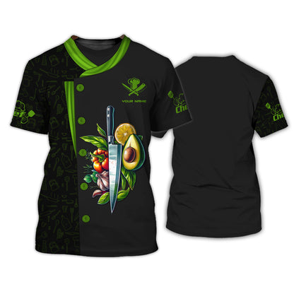 Camisetas personalizadas de chef con cuchillos unisex, camiseta de chef con cuchillo de cocina en 3D, regalo para chef