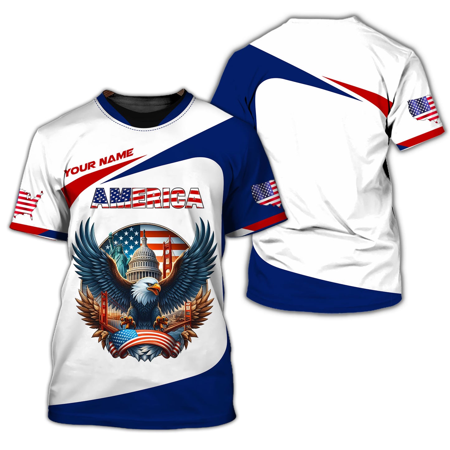 Camiseta unisex, camiseta americana con nombre personalizado, orgullo americano, camiseta de la Estatua de la Libertad