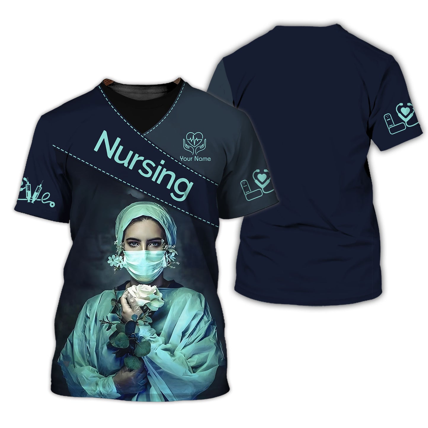 Personalized Nurse Shirt - Elegant Floral Elegance Meets Professional Pride