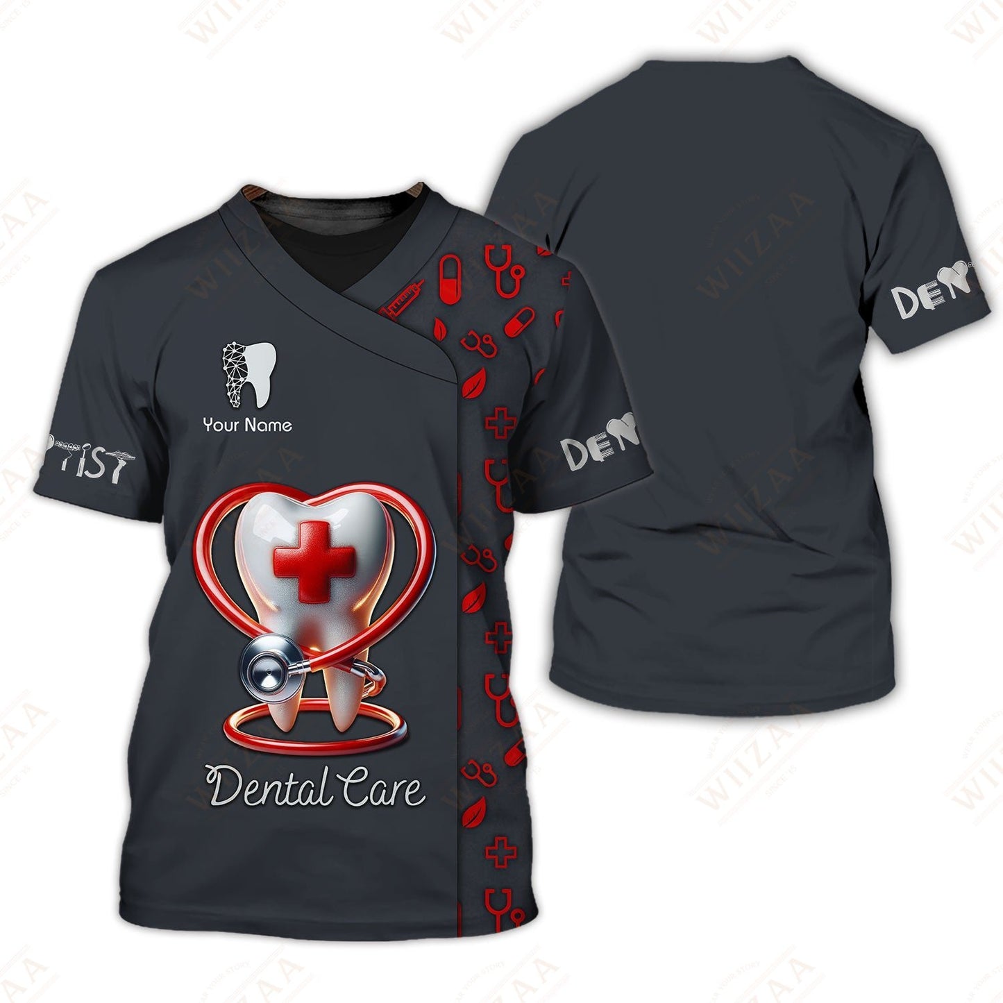 Camiseta personalizada para dentistas: corazón y estetoscopio con emblema de diente