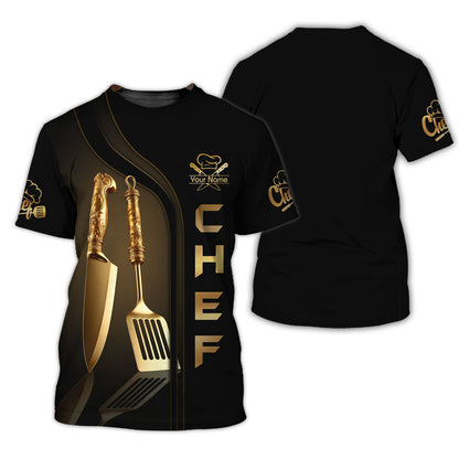 Personalized Chef Shirt - Gourmet Gold Accents & Cookware Motif