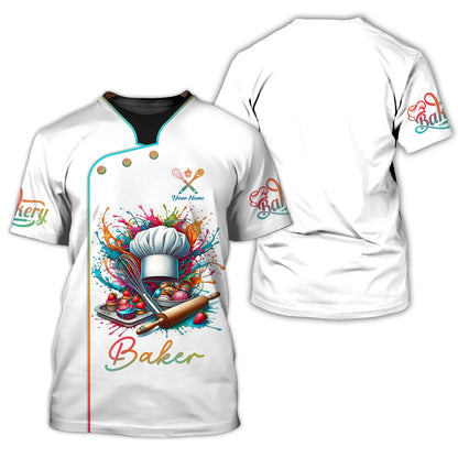 Personalized Baker Shirts - Vibrant Bakery Delights Design for Artistic Pastry Chefs