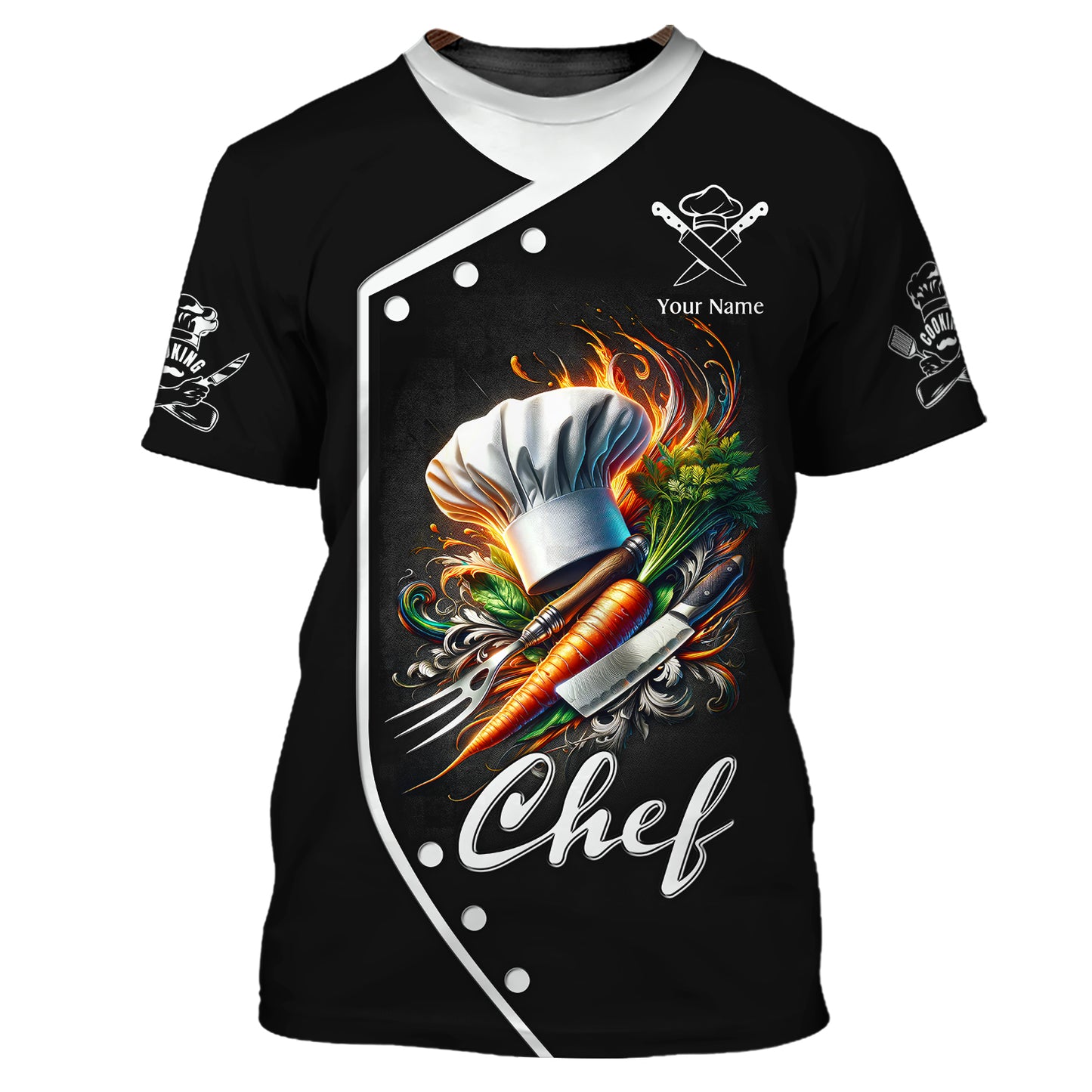 T-shirt de chef cuisinier 3D, outils de cuisine, t-shirts personnalisés, cadeau pour chef