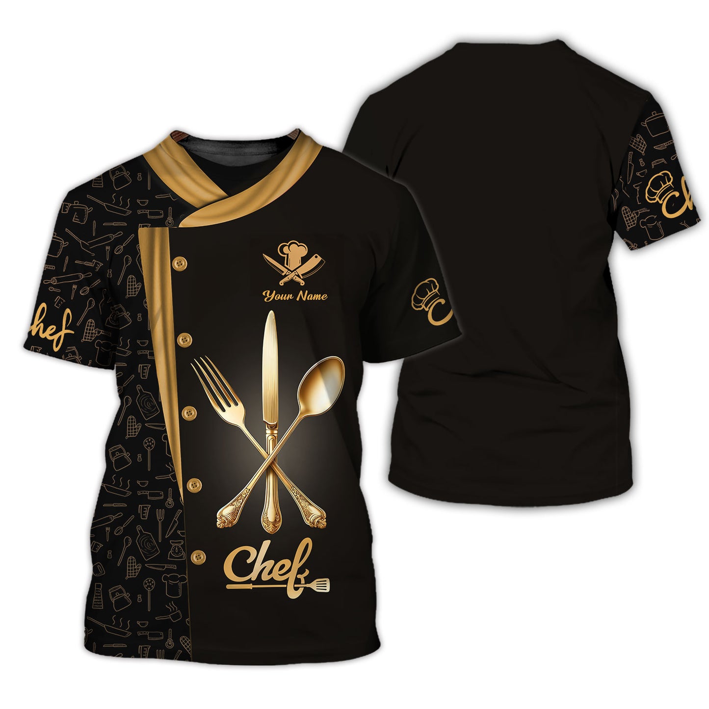 Personalized Chef Shirts - Elegant Cutlery Design for Culinary Professionals