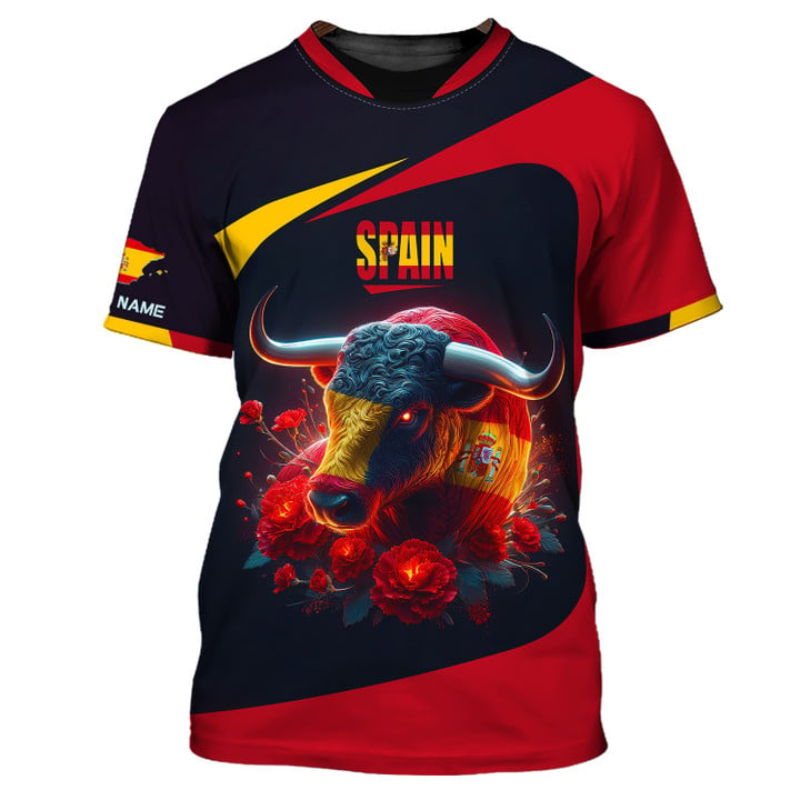 Personalized Spain Pride Shirt - Fiery Bull and Roses