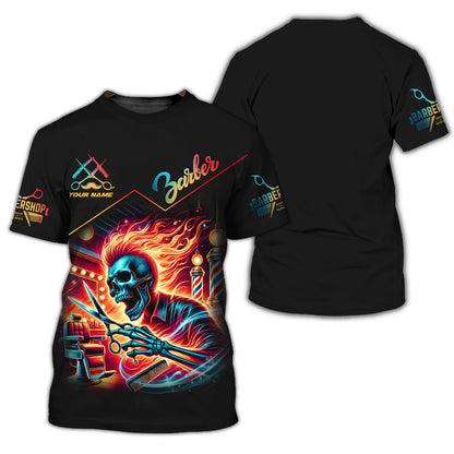 Chemise de barbier personnalisée - Flaming Skull Haircut Master