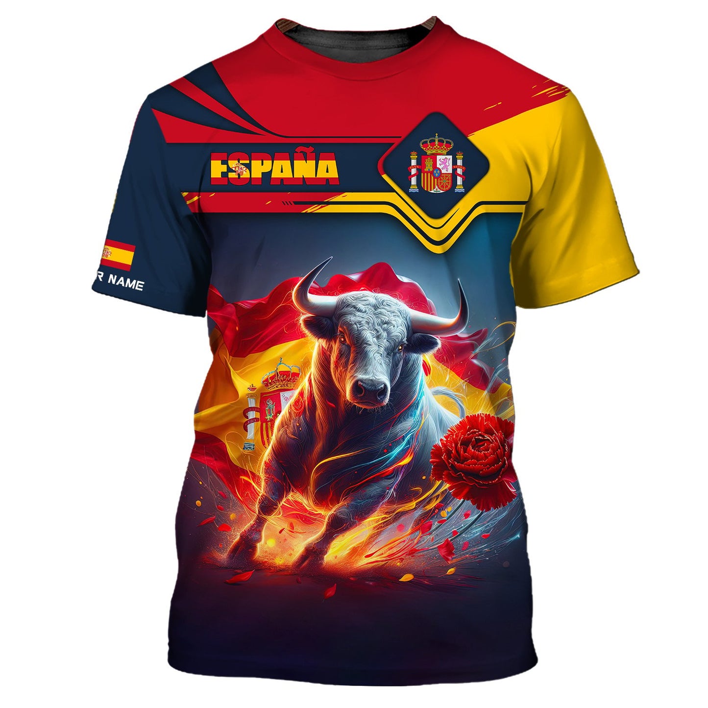 Personalized Spain Pride Shirt - Majestic Bull with Roses