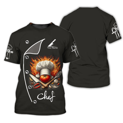 Personalized Chef Shirts - Fiery Culinary Passion Design for Professional Chefs