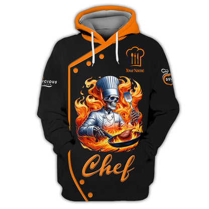 Chef Cooking Custom T-Shirts Skull Chef With Fire 3D Shirt