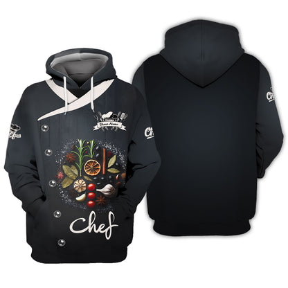 Chemise de chef personnalisée - Arrangement élégant d'épices et d'herbes pour les professionnels de la cuisine