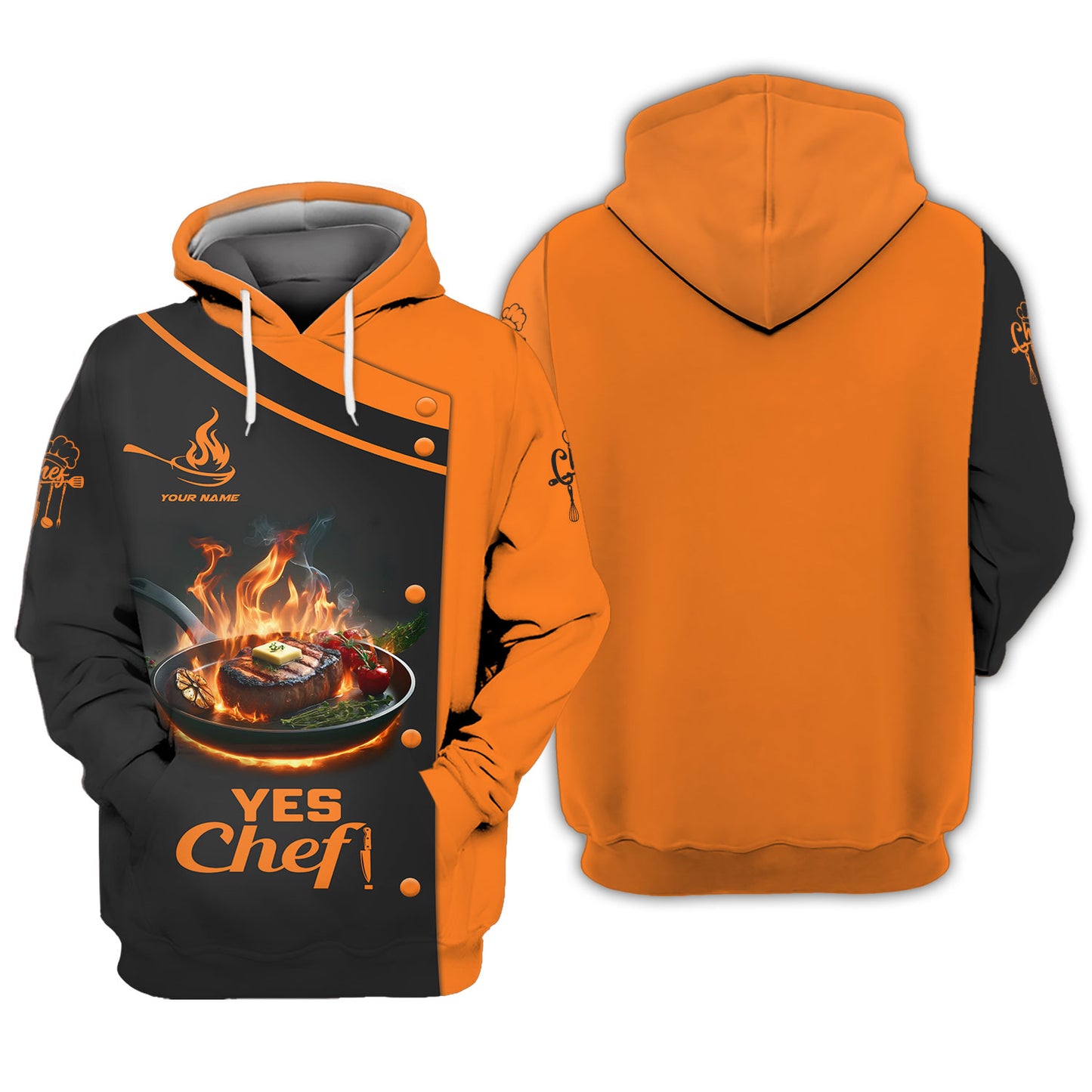 Personalized Chef Shirt – Flaming Steak for Culinary Enthusiasts, Yes Chef!