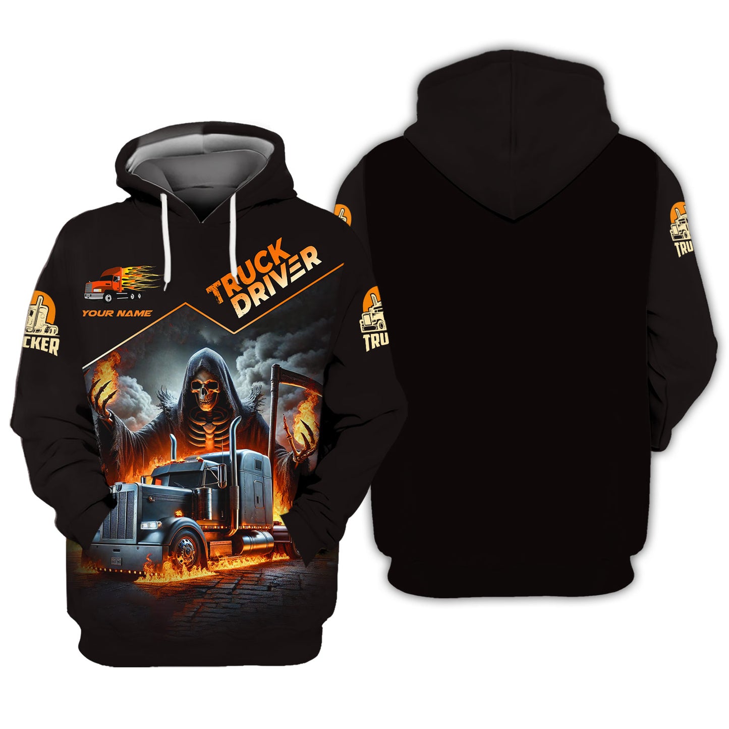 Camisetas personalizadas de Grim Reaper con camión Camiseta de camionero 3D Regalo para amantes de los camioneros