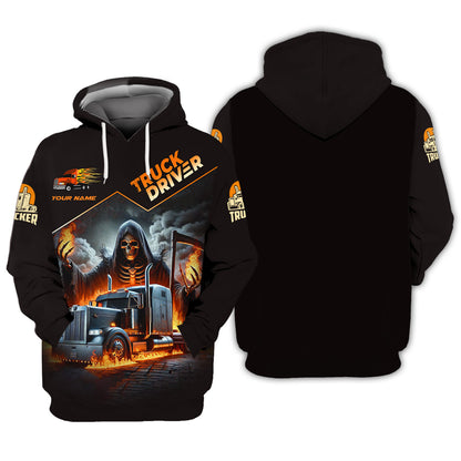 T-shirts personnalisés Grim Reaper avec camion T-shirt 3D Trucker Cadeau pour les amateurs de camionneurs