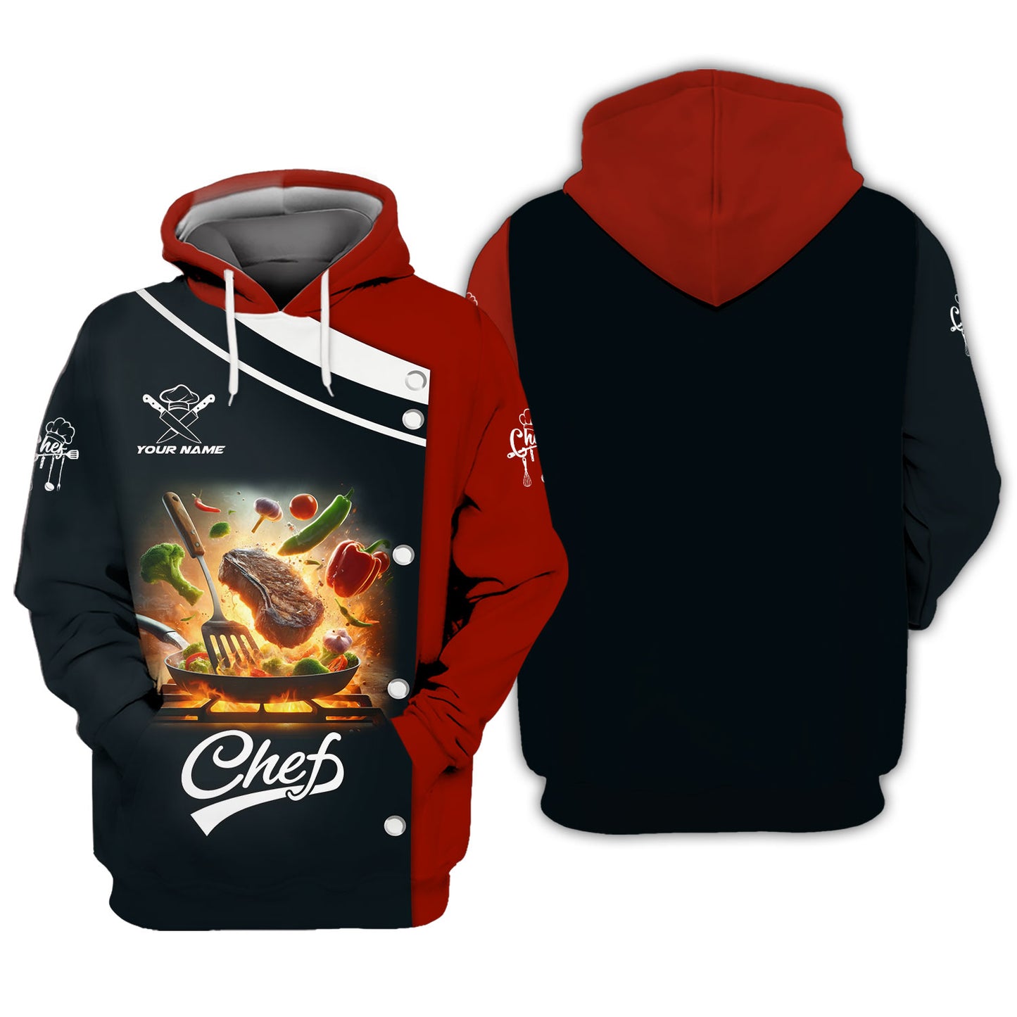 Personalized Chef Shirt – Flaming Grill & Feast Motif