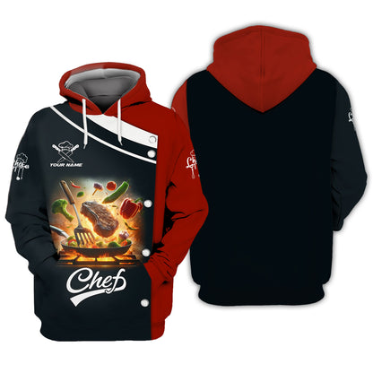 T-shirt de chef personnalisé – Motif Flaming Grill &amp; Feast