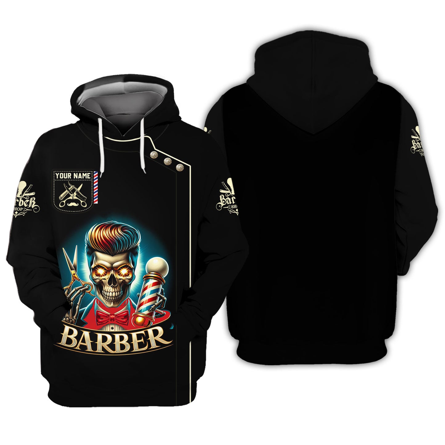 T-shirt de barbier avec tête de mort imprimée en 3D, cadeau personnalisé pour les amateurs de barbier