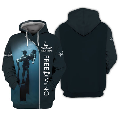 Camisetas de buceo gratuitas con impresión 3D completa, regalo con nombre personalizado para amantes del buceo