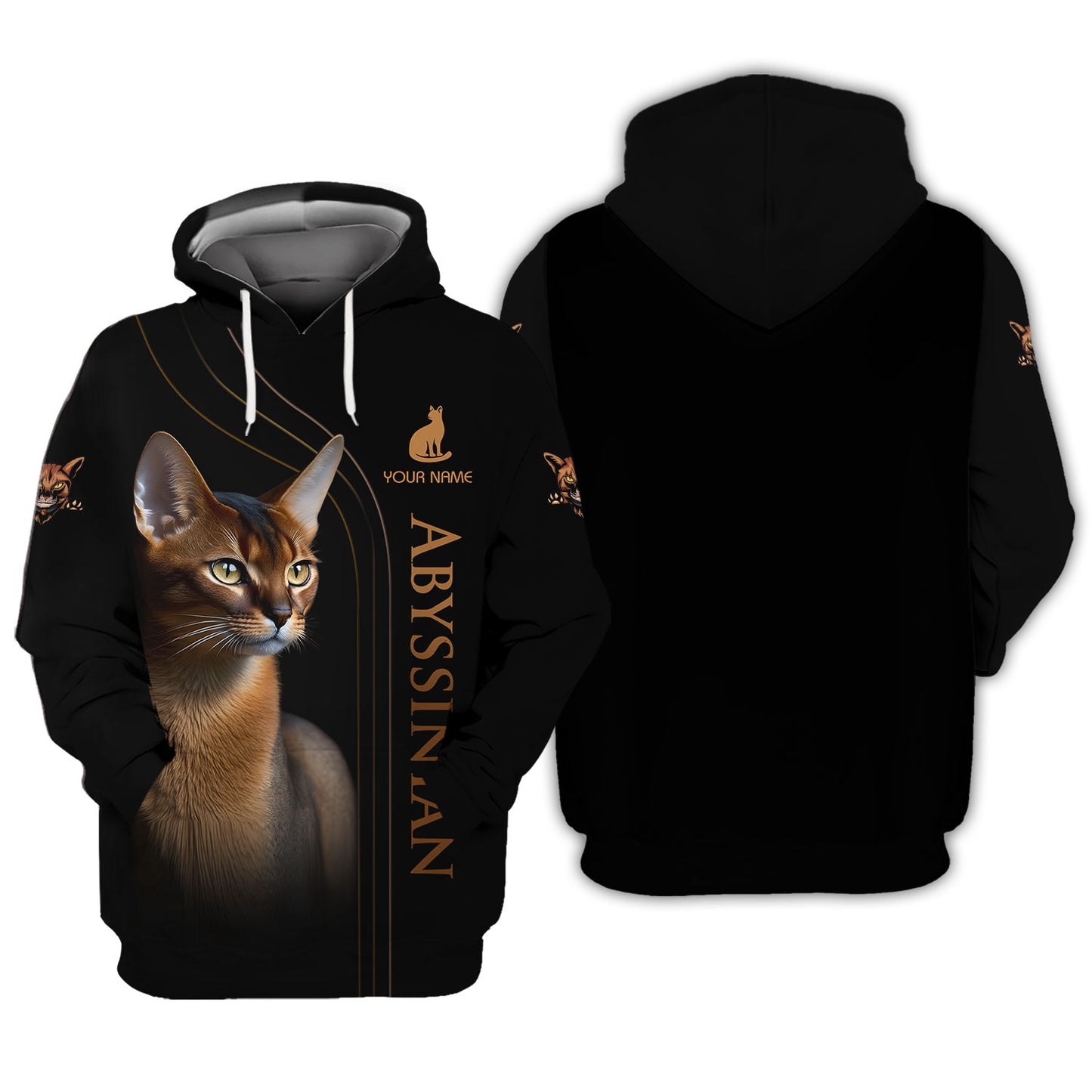 T-shirts à imprimé 3D pour chat abyssinien, cadeau personnalisé avec nom pour les amoureux des chats