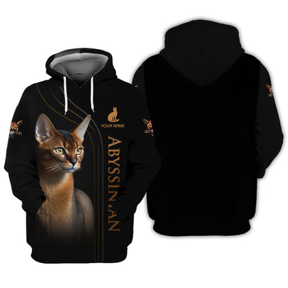 Camisetas con estampado 3D de gato abisinio, regalo personalizado con nombre para amantes de los gatos