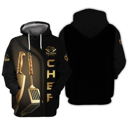 Personalized Chef Shirt - Gourmet Gold Accents & Cookware Motif