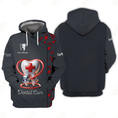 Camiseta personalizada para dentistas: corazón y estetoscopio con emblema de diente