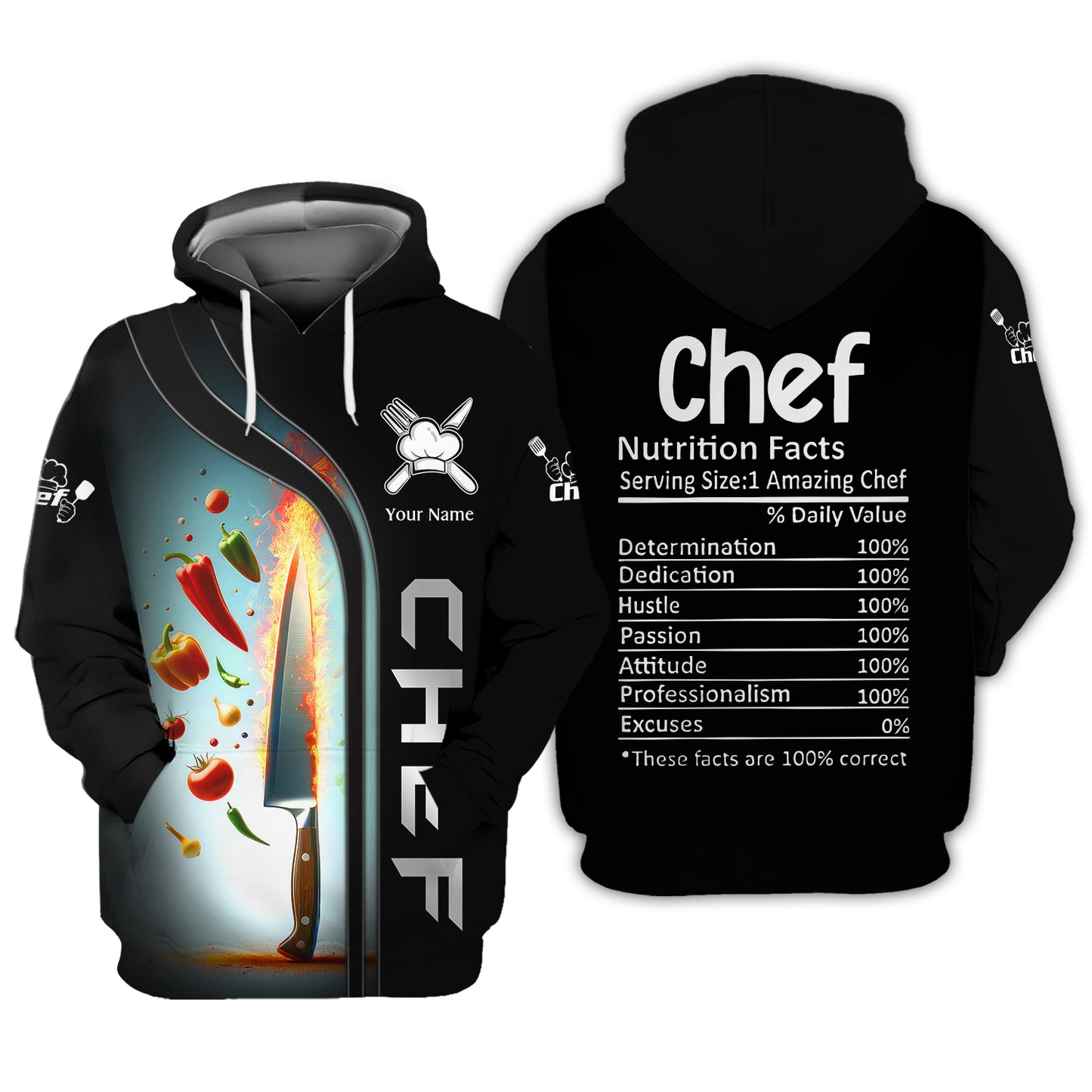 Cuchillo de chef y verduras Camisetas 3D Cuchillos de cocina Camiseta personalizada