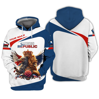 Camisetas con estampado 3D completo de león y águila de la República Checa, regalo con nombre personalizado para amantes checos