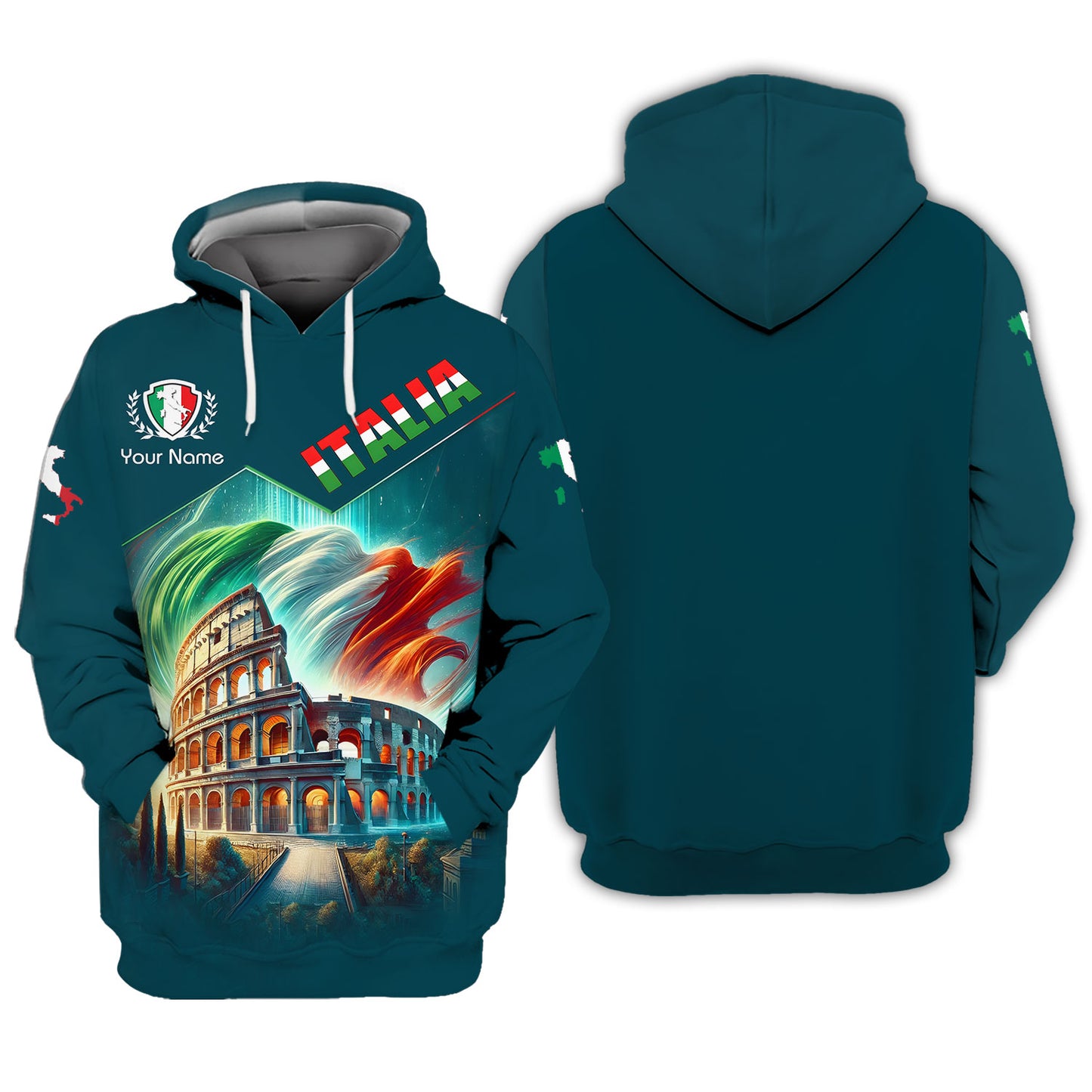 Le Colisée avec le drapeau de l'Italie T-shirts personnalisés Cadeau pour les amoureux de l'Italie T-shirt 3D