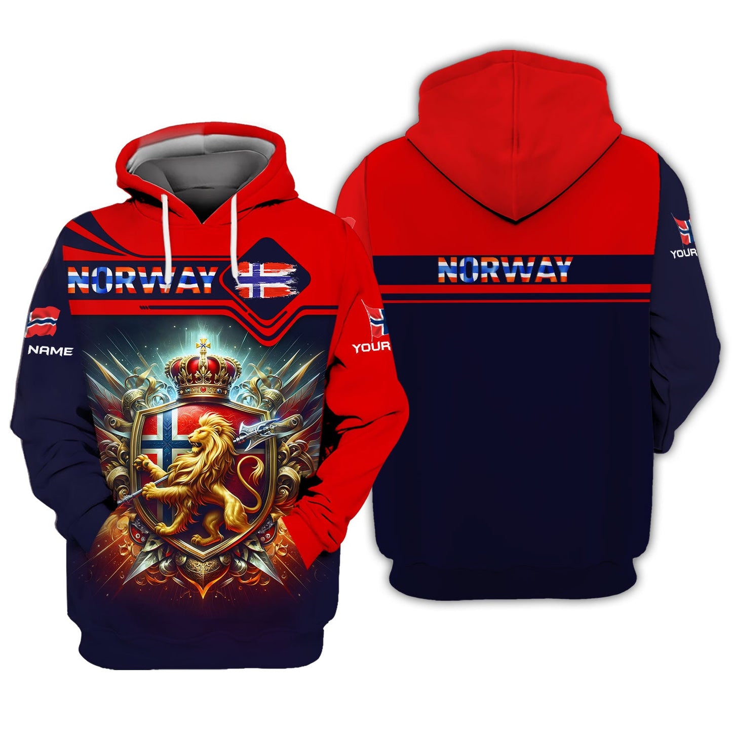 Sweat à capuche zippé Love Norway T-shirt imprimé 3D avec nom personnalisé Cadeau pour les amoureux de la Norvège