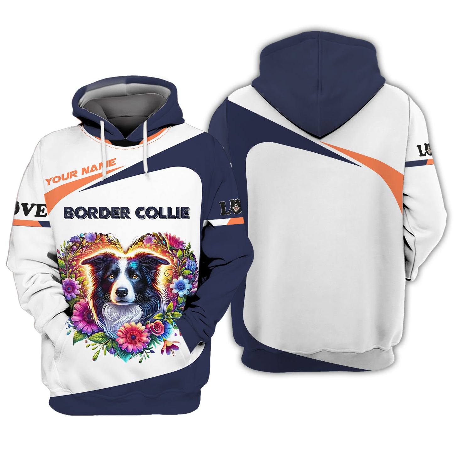 Camiseta personalizada de Border Collie: diseño floral vibrante en forma de corazón