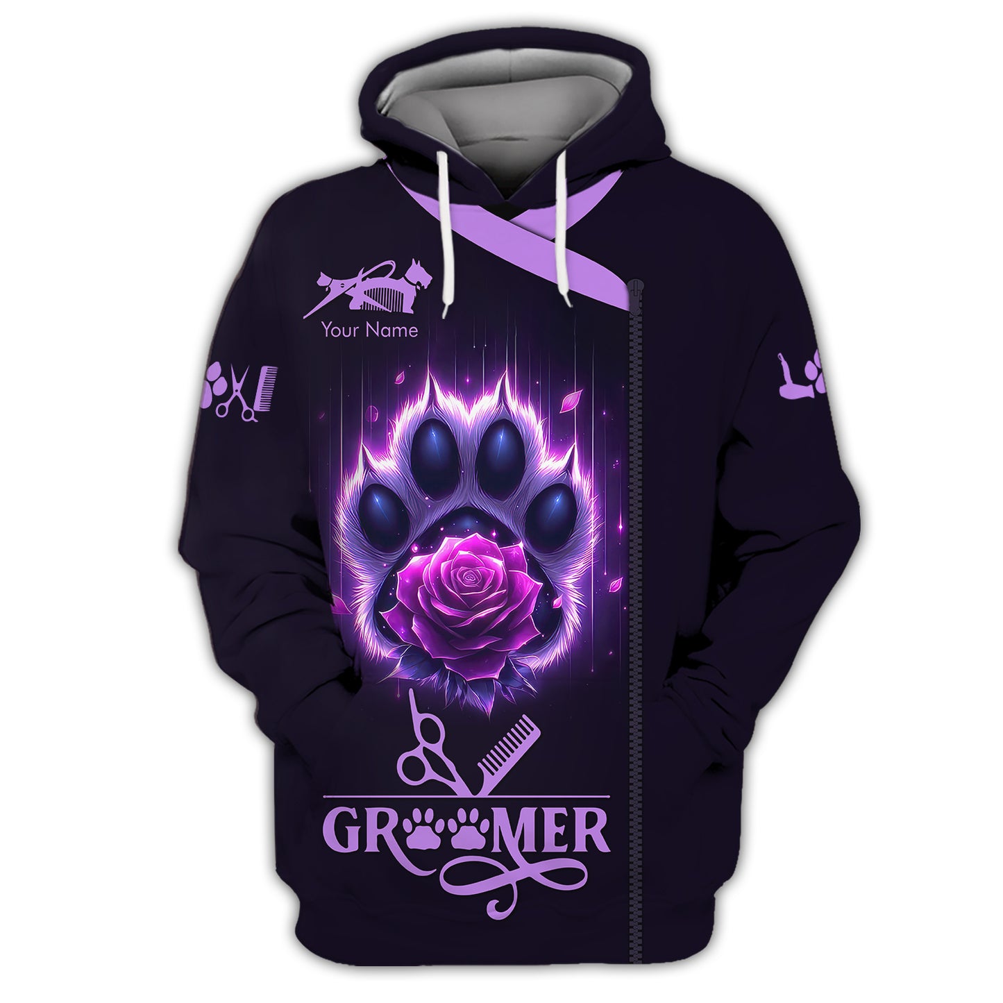 Groomer Custom T-Shirts Paw And Rose Purple 3D Shirt