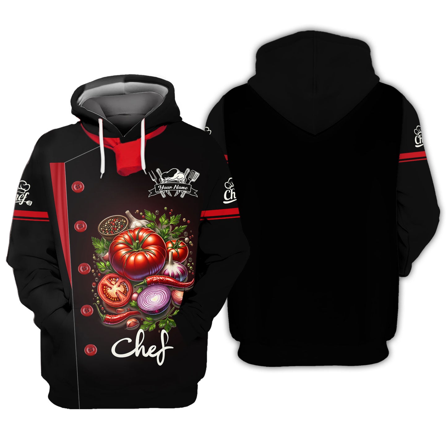 T-shirt de chef personnalisé - Design élégant de tomates et d'oignons pour les experts culinaires