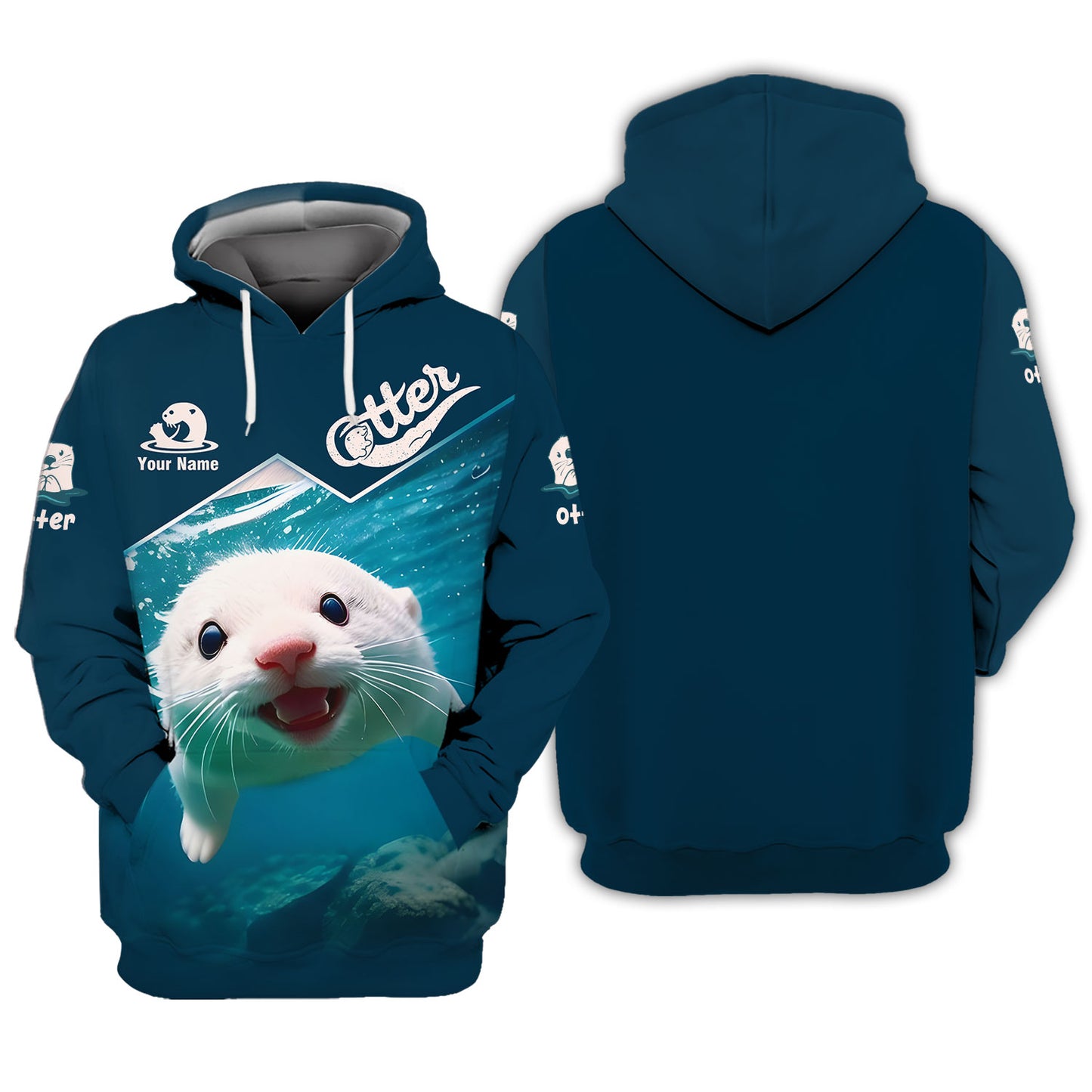 T-shirt Loutre de mer à impression 3D complète, cadeau personnalisé avec nom pour les amoureux de la loutre