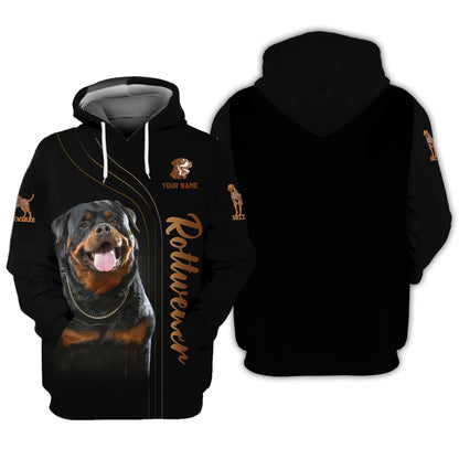 Camisetas con estampado 3D completo de perro rottweiler, regalo personalizado con nombre para amantes de los perros