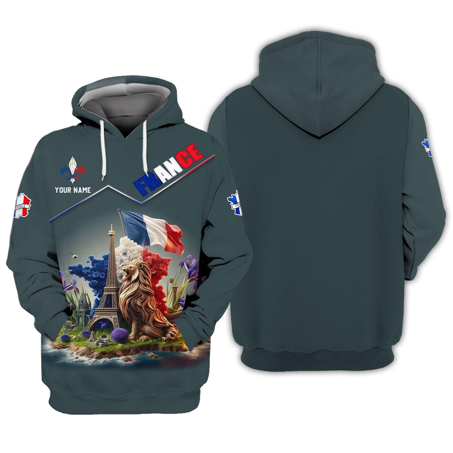 T-shirt imprimé 3D Love France avec nom personnalisé, cadeau pour les amoureux de la France