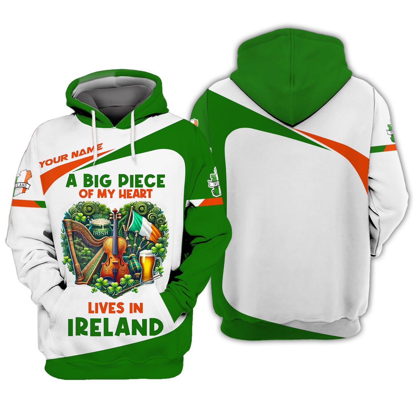 Una gran parte de mi corazón vive en Irlanda Camisetas con nombre personalizadas Regalo para amantes irlandeses