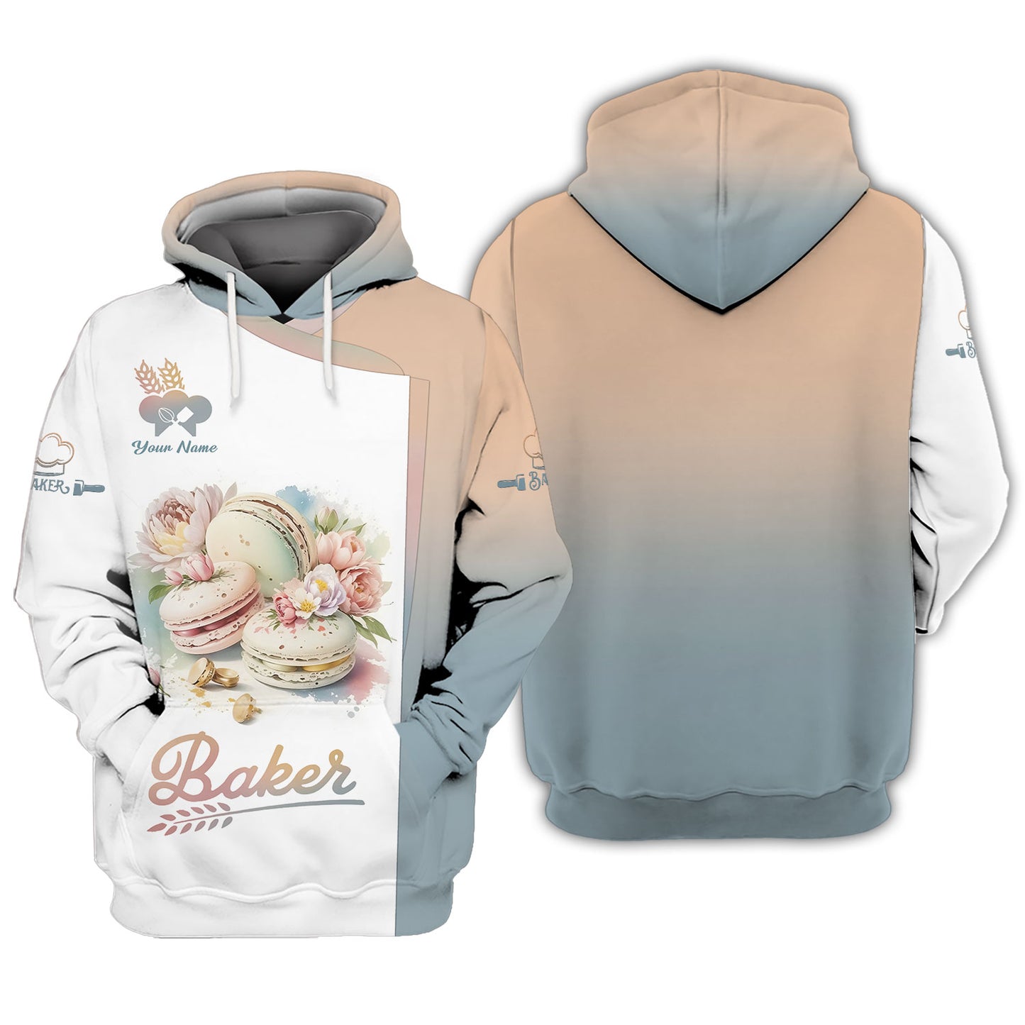 Personalized Baker Shirts - Elegant Macaron and Floral Design for Pastry Chefs