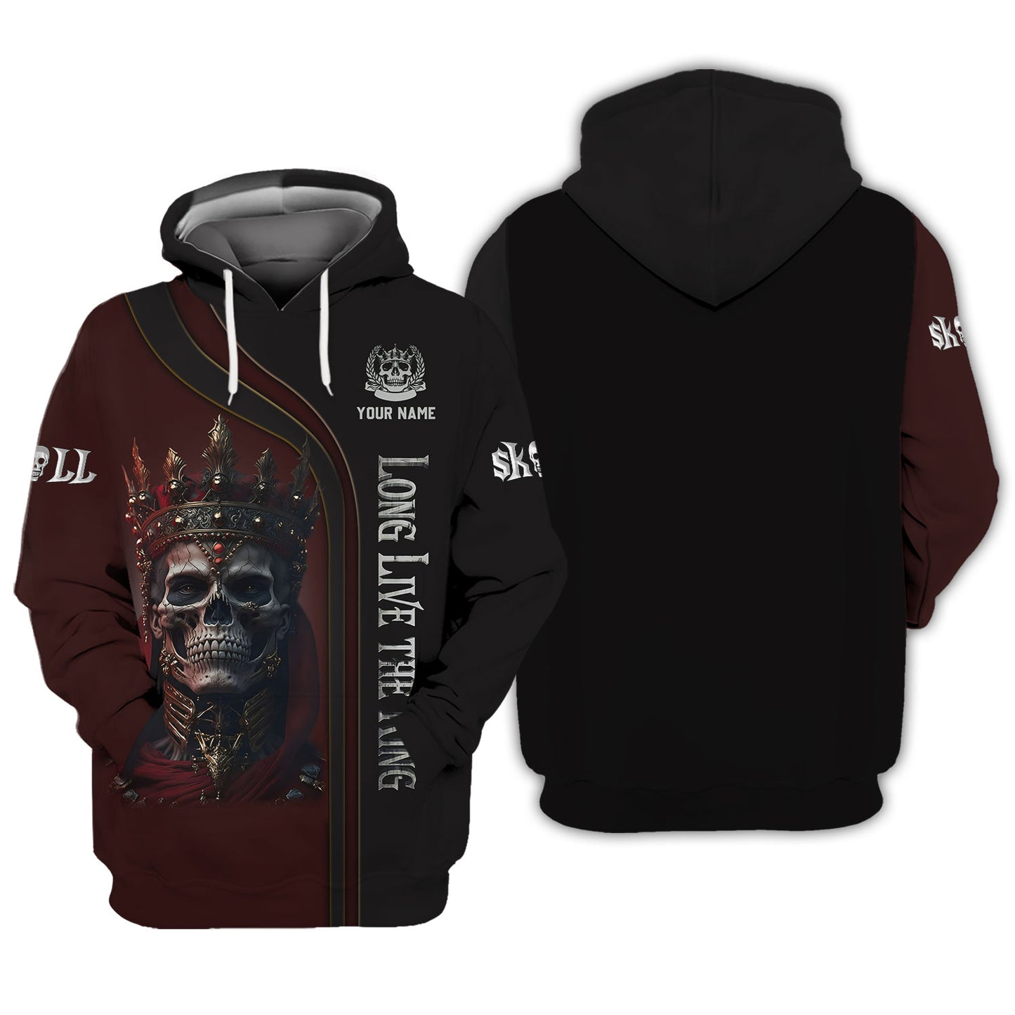 Camisetas con nombre personalizado de King Skull Camiseta 3D "Long Live The King" Regalo para amantes de las calaveras