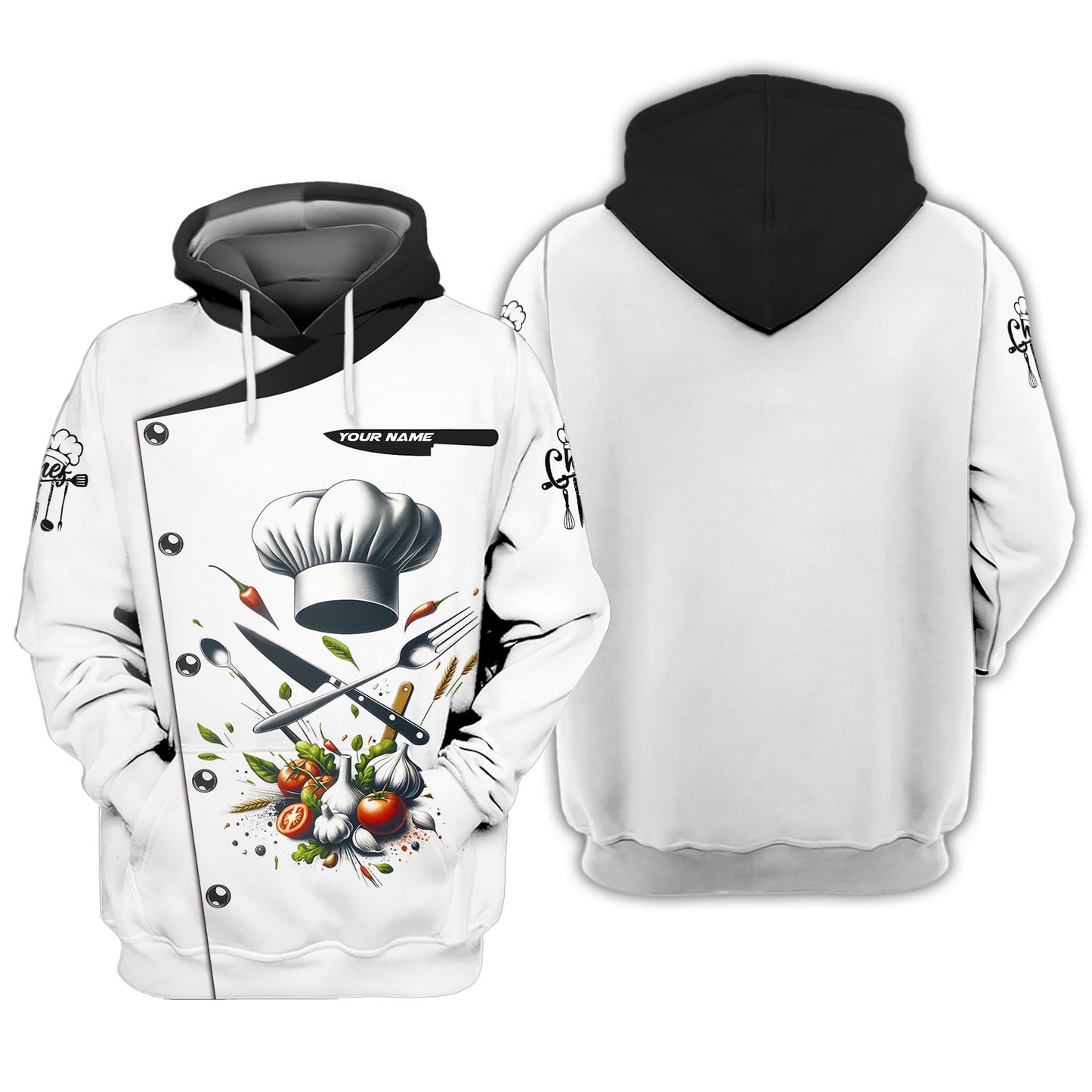 Personalized Chef Shirt – Classic Culinary Tools & Fresh Herbs Ensemble