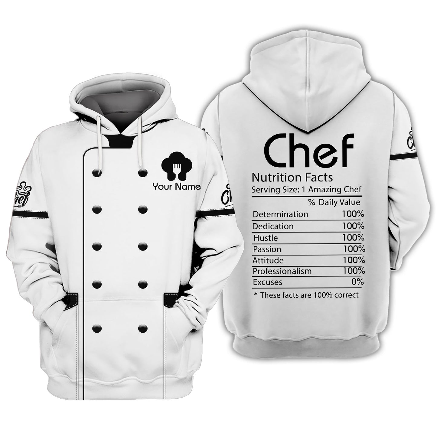 Camiseta de chef personalizada: información nutricional del chef