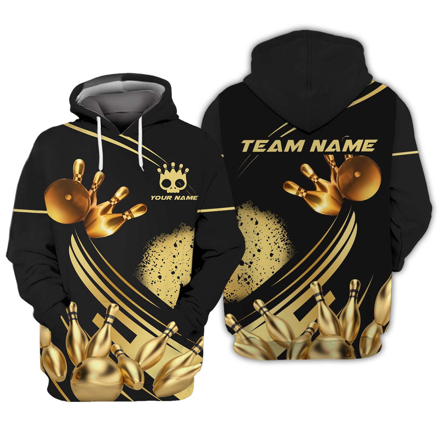 Camiseta personalizada del equipo de bolos: Strike in Golden Style