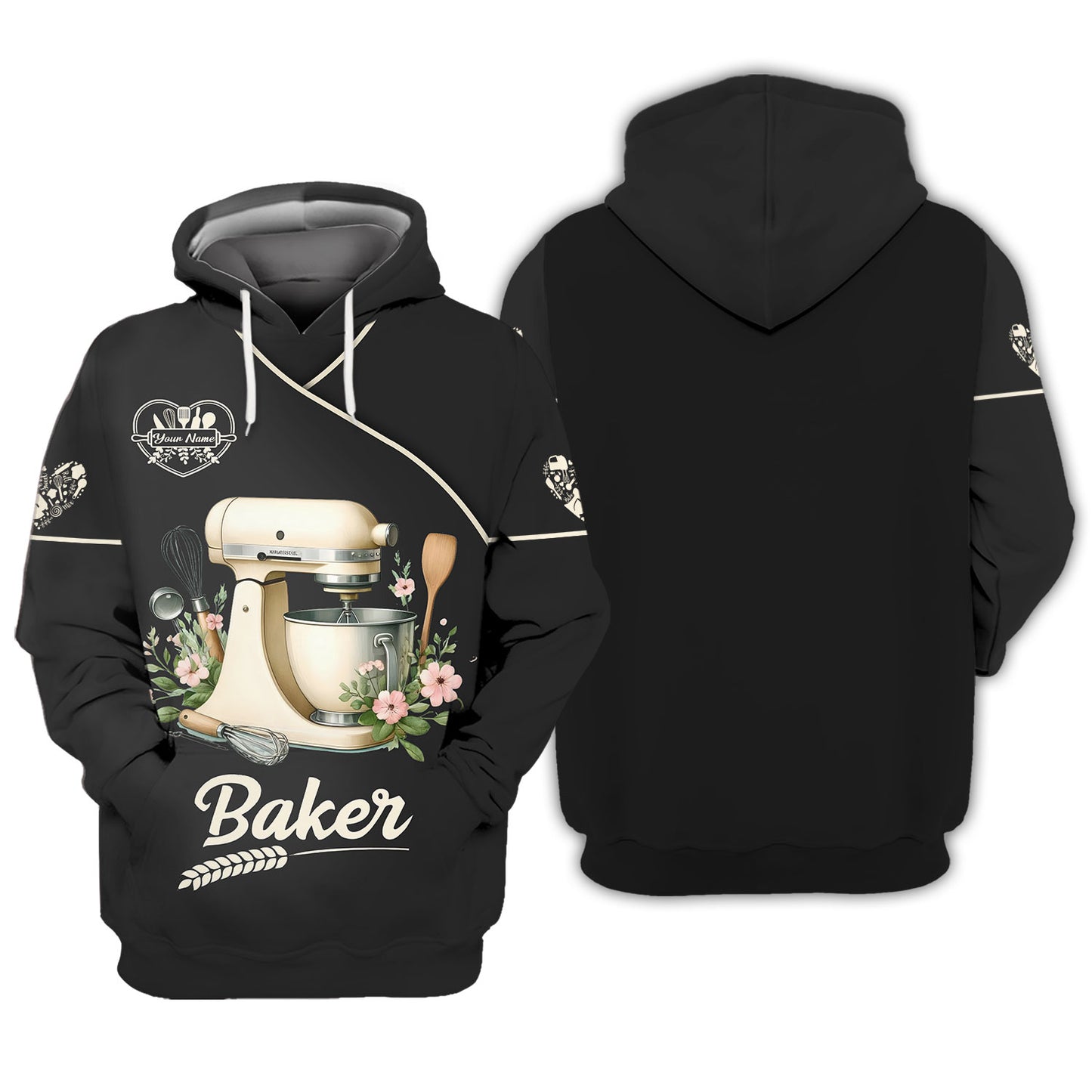 Personalized Baker Shirt - Elegant Mixer and Floral Design for Baking Enthusiasts