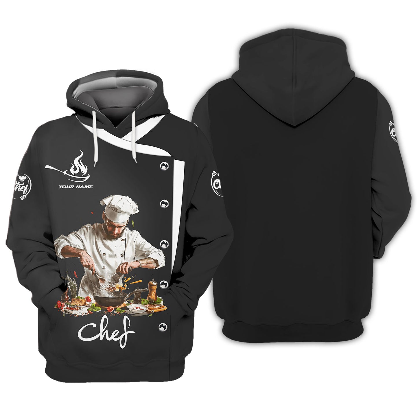 Personalized Chef Shirt – Master Chef in Action with Dynamic Kitchen Scene