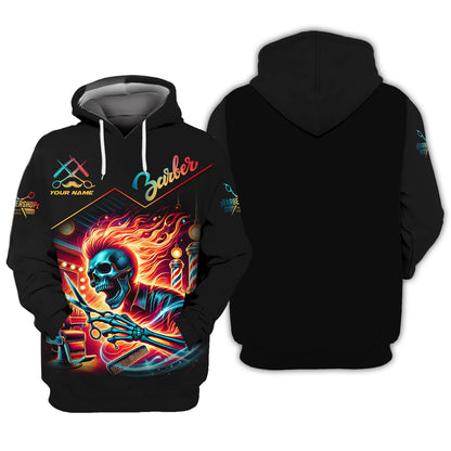 Chemise de barbier personnalisée - Flaming Skull Haircut Master