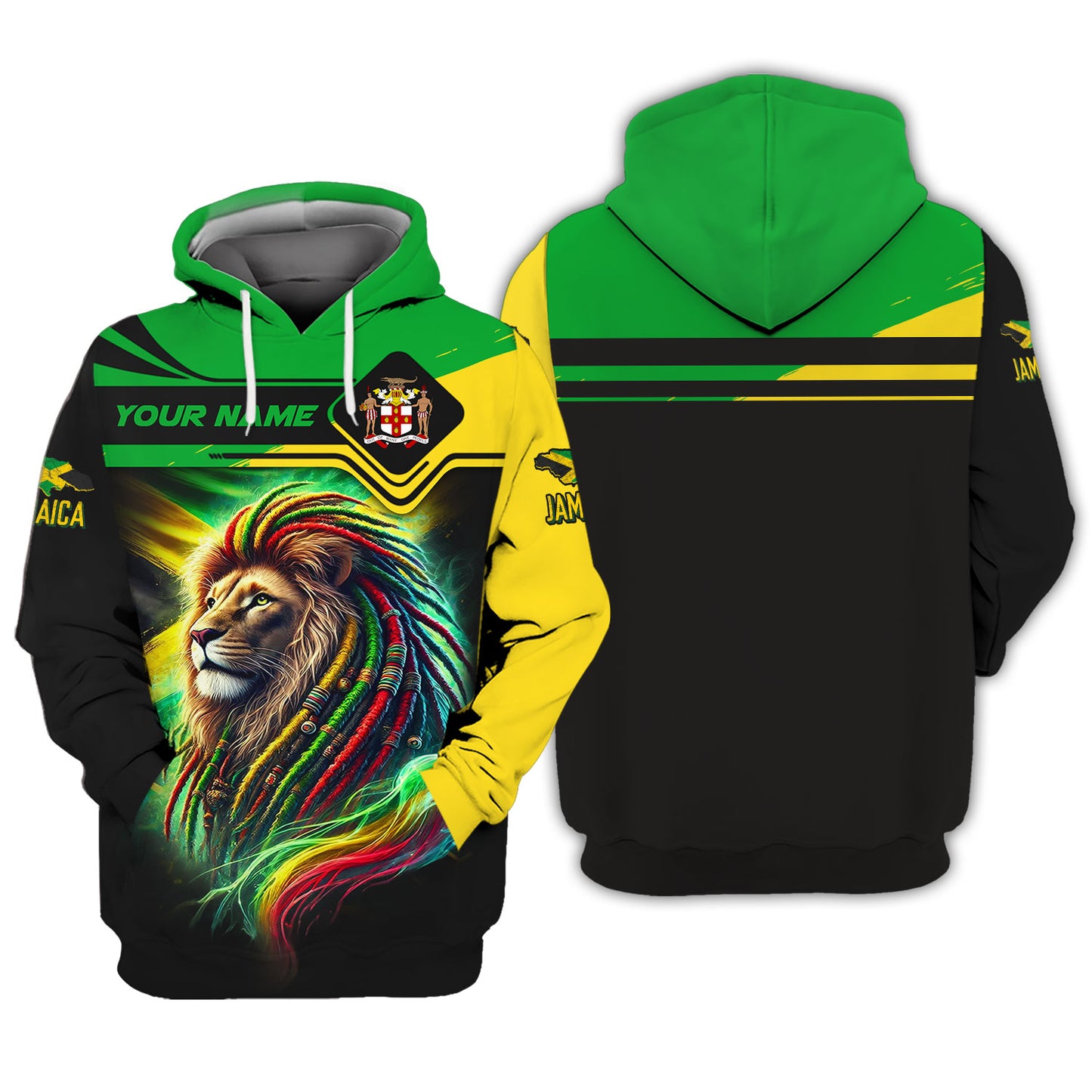 T-shirt personnalisé avec nom 3D du Lion de la Jamaïque, cadeau personnalisé pour les amoureux jamaïcains