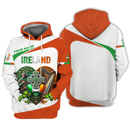 Camisetas con corazón de Irlanda con impresión 3D completa, regalo con nombre personalizado para amantes irlandeses